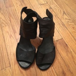 Black Leather Block Heels